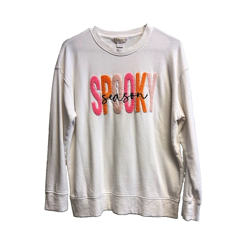 Shiraleah Chicago Spooky Season Sweatshirt Women's M White Chenille Halloween